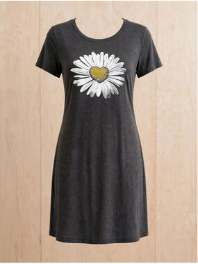 Women's Instant Message Daisy Graphic T-Shirt Dress, Plus 1X, Grey/White